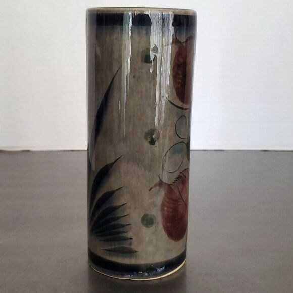 Tonala Vintage Mexican Folk Art Pottery Floral Hand Thrown Vase 6.75" - Picture 4 of 11
